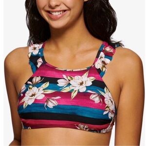 Hula Honey ROSE Juniors' Sweet Bloom High-Neck Bikini Swim Top size L NWOT‎